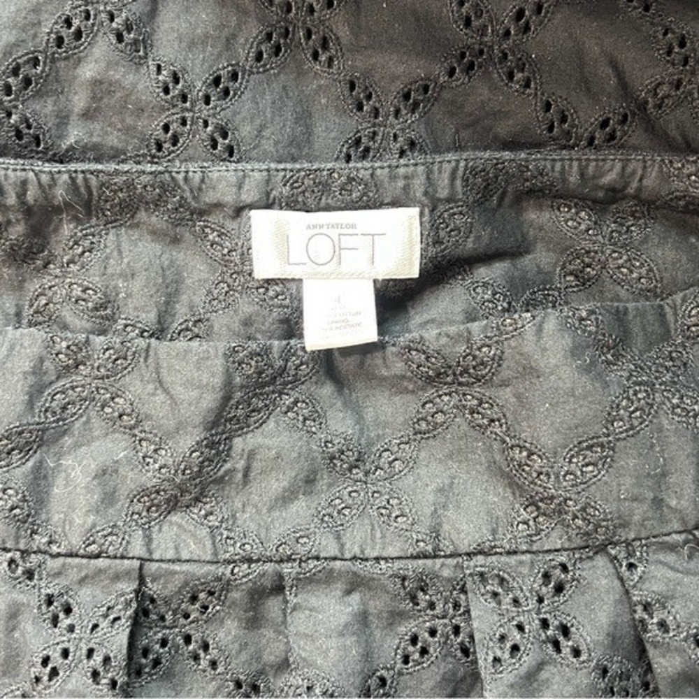 Loft Eyelet Skirt A-Line Pleated Black Career Casual Knee Length Size 4 - Picture 6 of 10